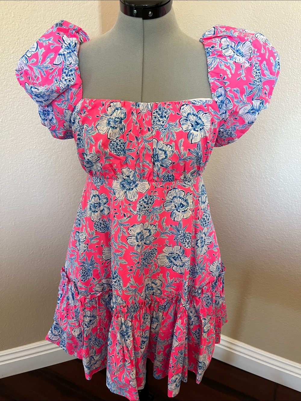 Lilly Pulitzer Hot Pink Floral Puff-Sleeve Sundress